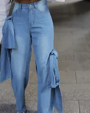 Fashion Bandage Washed Straight Jeans WAF-77654
