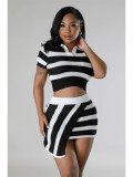 Stripe Color Block Knits Two Piece Skrits Set MDF-5399