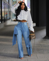 Fashion Bandage Washed Straight Jeans WAF-77654