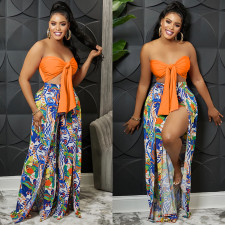 Fashion Wrap Chest And Print Split Pants 2 Piece Set GFYX-5815