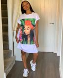 Casual Print Short Sleeve Loose Midi Dress TR-TS965