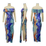 One Shoudler Sexy Split Print Dress YF-10716