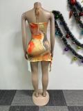Printed Hollow Out Backless Halter Mini Dress NY-3171