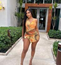 Printed Hollow Out Backless Halter Mini Dress NY-3171