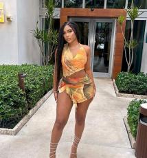 Printed Hollow Out Backless Halter Mini Dress NY-3171