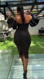 Hot Drill Off Shoulder Slim Midi Dress NY-3167