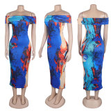 One Shoulder Print Sleeveless Midi Dress NY-10751