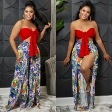 Fashion Wrap Chest And Print Split Pants 2 Piece Set GFYX-5815