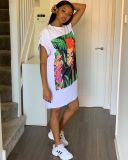 Casual Print Short Sleeve Loose Midi Dress TR-TS965