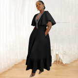 Ruffle Sleeve V-Neck Colorblocking Dress YF-10723