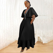 Ruffle Sleeve V-Neck Colorblocking Dress YF-10723