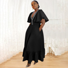 Ruffle Sleeve V-Neck Colorblocking Dress YF-10723