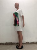 Casual Print Short Sleeve Loose Midi Dress TR-TS965