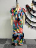 Printed Ruffle Tie Up Patchwork 2 Piece Skirts Set NY-10760