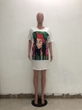 Casual Print Short Sleeve Loose Midi Dress TR-TS965