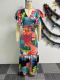 Printed Ruffle Tie Up Patchwork 2 Piece Skirts Set NY-10760