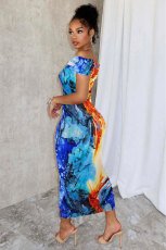 One Shoulder Print Sleeveless Midi Dress NY-10751