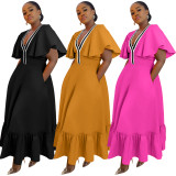 Ruffle Sleeve V-Neck Colorblocking Dress YF-10723