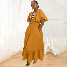 Ruffle Sleeve V-Neck Colorblocking Dress YF-10723