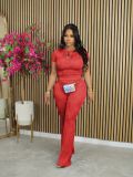 Casual Short Sleeve Solid Sport Two Piece Pants Set AIL-272