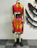 Printed Sleeveless Tie Up Small V-Neck Dress NY-10756