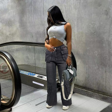 Fashion Washed Denim Wide Leg Jeans WAF-77655