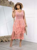 Sleeveless Knits Mesh Tassel Long Dress YS-2406