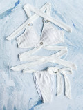 White Backless Tie Up Bikinis 2 Piece Swimsuit CASF-6621