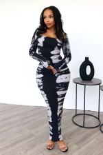 Long Sleeve Print U Neck Long Dress QODY-6017