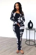 Long Sleeve Print U Neck Long Dress QODY-6017