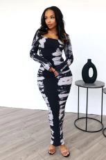 Long Sleeve Print U Neck Long Dress QODY-6017