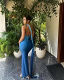 Sleeveless Slant Shoulder Gradient Color Sexy Dress QODY-6028
