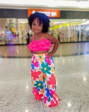 Kids Girl Sling Vest Print Wide Leg Pants Set GYAY-8095