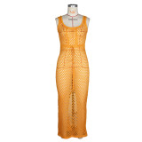 Lace-up Mesh Knit Beach Maxi Dress ZSD-0311