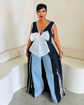 V-Neck Big Bow High Split Long Dress ZSD-0699