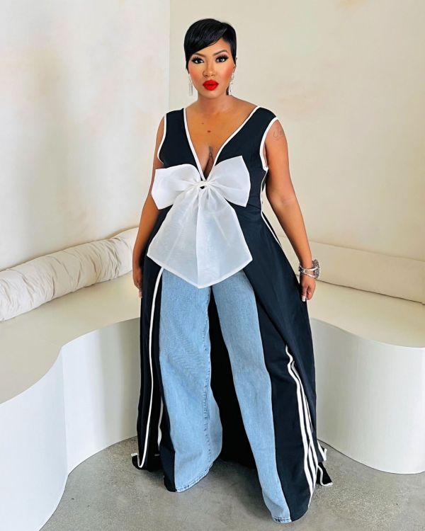 V-Neck Big Bow High Split Long Dress ZSD-0699