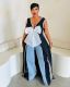 V-Neck Big Bow High Split Long Dress ZSD-0699