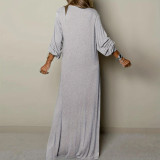 Plus Size Solid Color V Neck Maxi Dress GDAM-015
