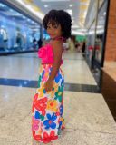 Kids Girl Sling Vest Print Wide Leg Pants Set GYAY-8095
