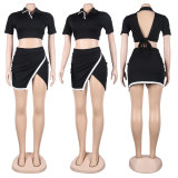 Casual Lapel Tops And Split Skirts 2 Piece Set FSXF-387