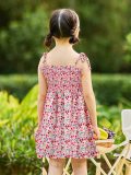 Kids Girls Fish Scale Print Tie Up Sling Midi Dress GYMF-092