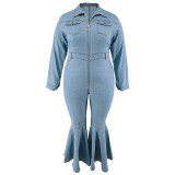 Plus Size Zipper Lapel Flare Jumpsuit GDAM-218330