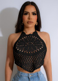 Tie Up Crochet Cutout Vacation Beach Top OSM-4457