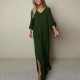 Plus Size Solid Color V Neck Maxi Dress GDAM-015
