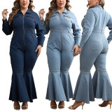 Plus Size Zipper Lapel Flare Jumpsuit GDAM-218330