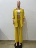 Solid Color Long Sleeve Shirt Pants Two Piece Set QODY-6020