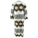 Plus Size Lapel Split Casual Maxi Dress GDAM-218377