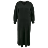 Plus Size Solid Color V Neck Maxi Dress GDAM-015
