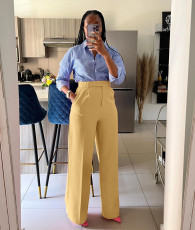 High Waist Solid Color Straight Pant QODY-6012