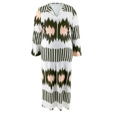 Plus Size Lapel Split Casual Maxi Dress GDAM-218377